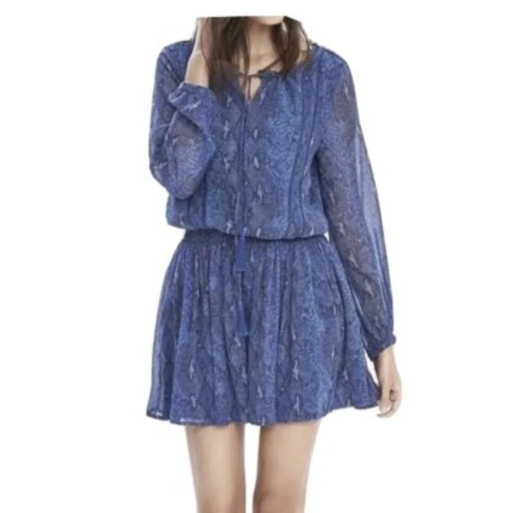 Banana Republic Womens Dress Size M Medium Blue Long Sleeve Snake Print Boho